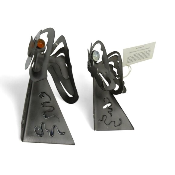 METALLIC EVOLUTION Steel Angel Sculptures Set Artistic Glass Marble Accents Cana - Picture 7 of 10